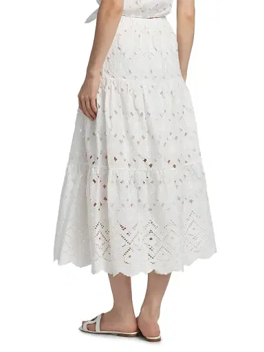 Cara Cara Women's Melanie Tiered Cotton Midi-Skirt - Trellis Eyelet White - Size XL | Thumbnail 5 Cara Cara Women's Melanie Tiered Cotton Midi-Skirt - Trellis Eyelet White - Size XL | Thumbnail 5