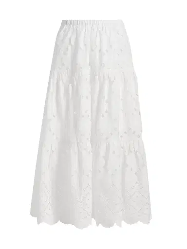 Cara Cara Women's Melanie Tiered Cotton Midi-Skirt - Trellis Eyelet White - Size XL | Thumbnail 1 Cara Cara Women's Melanie Tiered Cotton Midi-Skirt - Trellis Eyelet White - Size XL | Thumbnail 1