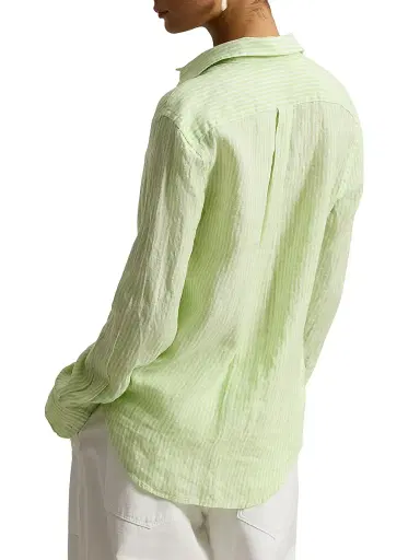 Polo Ralph Lauren Women's Pony-Embroidered Striped Classic-Fit Shirt - Electric Lime White | Thumbnail 4 Polo Ralph Lauren Women's Pony-Embroidered Striped Classic-Fit Shirt - Electric Lime White | Thumbnail 4