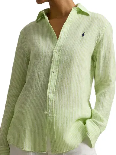 Polo Ralph Lauren Women's Pony-Embroidered Striped Classic-Fit Shirt - Electric Lime White | Thumbnail 5 Polo Ralph Lauren Women's Pony-Embroidered Striped Classic-Fit Shirt - Electric Lime White | Thumbnail 5