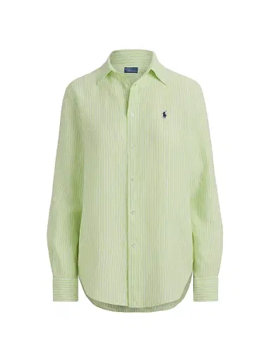 Polo Ralph Lauren Women's Pony-Embroidered Striped Classic-Fit Shirt - Electric Lime White | Thumbnail 1 Polo Ralph Lauren Women's Pony-Embroidered Striped Classic-Fit Shirt - Electric Lime White | Thumbnail 1