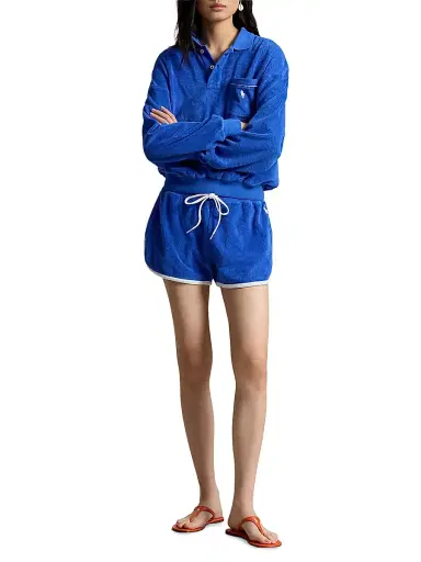 Polo Ralph Lauren Women's Cotton-Blend Terry Drawstring Shorts - Gala Blue | Thumbnail 2 Polo Ralph Lauren Women's Cotton-Blend Terry Drawstring Shorts - Gala Blue | Thumbnail 2