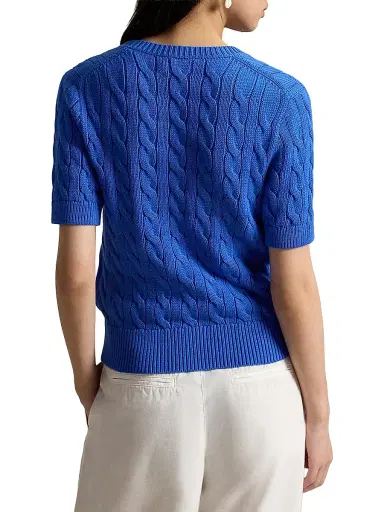 Polo Ralph Lauren Women's Cable-Knit Cotton Crewneck Cardigan - Gala Blue | Thumbnail 4 Polo Ralph Lauren Women's Cable-Knit Cotton Crewneck Cardigan - Gala Blue | Thumbnail 4