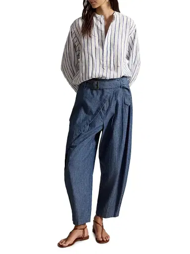 Polo Ralph Lauren Women's Striped Linen Shirt - White Royal | Thumbnail 2 Polo Ralph Lauren Women's Striped Linen Shirt - White Royal | Thumbnail 2