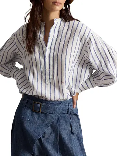 Polo Ralph Lauren Women's Striped Linen Shirt - White Royal | Thumbnail 3 Polo Ralph Lauren Women's Striped Linen Shirt - White Royal | Thumbnail 3