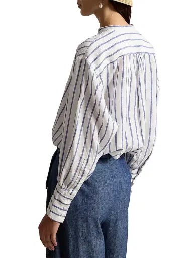 Polo Ralph Lauren Women's Striped Linen Shirt - White Royal | Thumbnail 4 Polo Ralph Lauren Women's Striped Linen Shirt - White Royal | Thumbnail 4