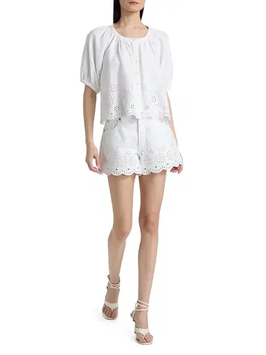 FRAME Women's The Eyelet Long Hang Denim Shorts - White | Thumbnail 2 FRAME Women's The Eyelet Long Hang Denim Shorts - White | Thumbnail 2
