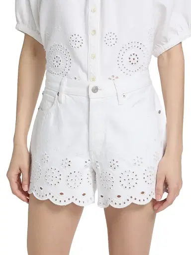 FRAME Women's The Eyelet Long Hang Denim Shorts - White | Thumbnail 3 FRAME Women's The Eyelet Long Hang Denim Shorts - White | Thumbnail 3