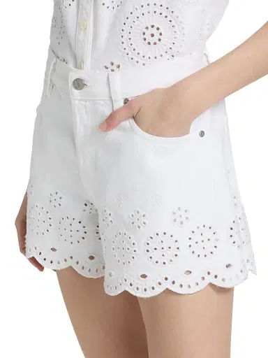 FRAME Women's The Eyelet Long Hang Denim Shorts - White | Thumbnail 4 FRAME Women's The Eyelet Long Hang Denim Shorts - White | Thumbnail 4