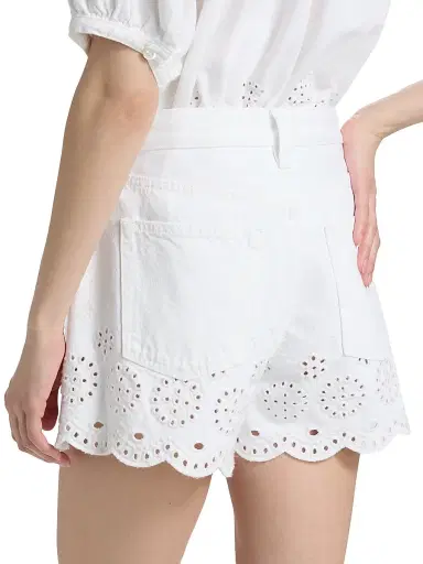 FRAME Women's The Eyelet Long Hang Denim Shorts - White | Thumbnail 5 FRAME Women's The Eyelet Long Hang Denim Shorts - White | Thumbnail 5