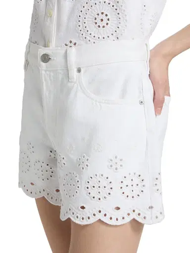 FRAME Women's The Eyelet Long Hang Denim Shorts - White | Thumbnail 6 FRAME Women's The Eyelet Long Hang Denim Shorts - White | Thumbnail 6