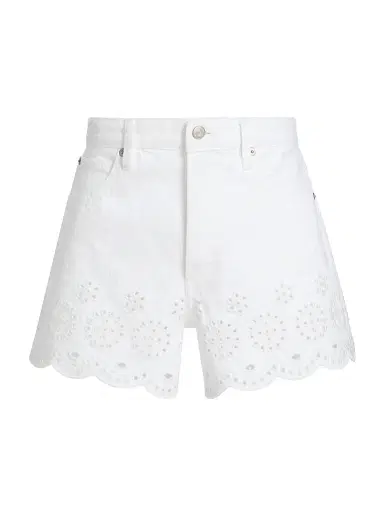 FRAME Women's The Eyelet Long Hang Denim Shorts - White | Thumbnail 1 FRAME Women's The Eyelet Long Hang Denim Shorts - White | Thumbnail 1