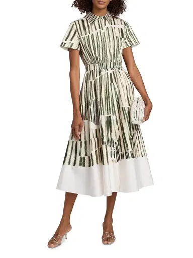 Jason Wu Collection Women's Stripe Collage Stretch-Cotton Shirtdress - Plaster Hunter Green - Size 14 | Thumbnail 3 Jason Wu Collection Women's Stripe Collage Stretch-Cotton Shirtdress - Plaster Hunter Green - Size 14 | Thumbnail 3