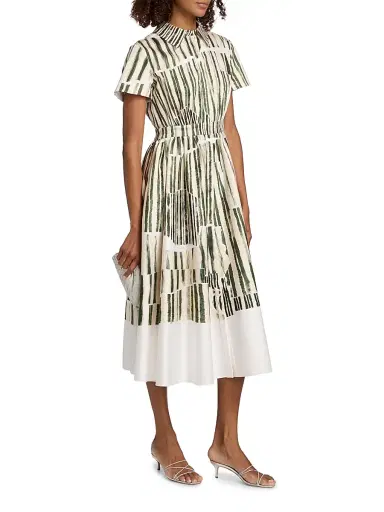 Jason Wu Collection Women's Stripe Collage Stretch-Cotton Shirtdress - Plaster Hunter Green - Size 14 | Thumbnail 4 Jason Wu Collection Women's Stripe Collage Stretch-Cotton Shirtdress - Plaster Hunter Green - Size 14 | Thumbnail 4