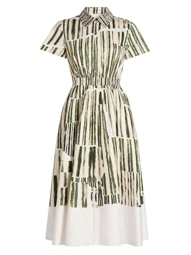 Jason Wu Collection Women's Stripe Collage Stretch-Cotton Shirtdress - Plaster Hunter Green - Size 14 | Thumbnail 1 Jason Wu Collection Women's Stripe Collage Stretch-Cotton Shirtdress - Plaster Hunter Green - Size 14 | Thumbnail 1