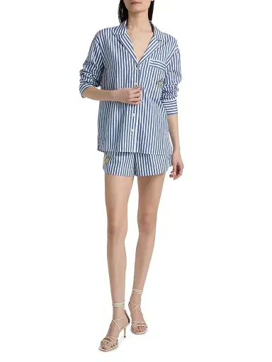 TANYA TAYLOR Women's Noa Lemon Pocket Striped Button-Front Shirt - Optic White French Blue | Thumbnail 2 TANYA TAYLOR Women's Noa Lemon Pocket Striped Button-Front Shirt - Optic White French Blue | Thumbnail 2