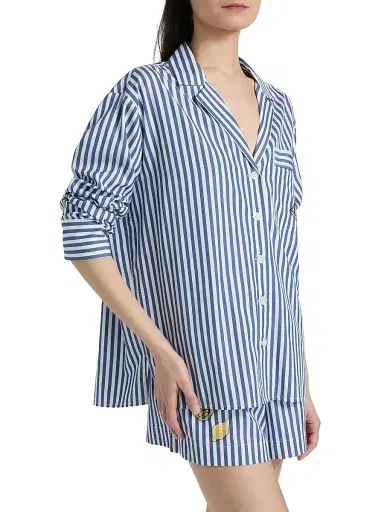 TANYA TAYLOR Women's Noa Lemon Pocket Striped Button-Front Shirt - Optic White French Blue | Thumbnail 4 TANYA TAYLOR Women's Noa Lemon Pocket Striped Button-Front Shirt - Optic White French Blue | Thumbnail 4