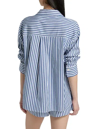 TANYA TAYLOR Women's Noa Lemon Pocket Striped Button-Front Shirt - Optic White French Blue | Thumbnail 5 TANYA TAYLOR Women's Noa Lemon Pocket Striped Button-Front Shirt - Optic White French Blue | Thumbnail 5