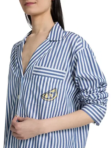 TANYA TAYLOR Women's Noa Lemon Pocket Striped Button-Front Shirt - Optic White French Blue | Thumbnail 6 TANYA TAYLOR Women's Noa Lemon Pocket Striped Button-Front Shirt - Optic White French Blue | Thumbnail 6