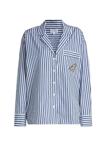 TANYA TAYLOR Women's Noa Lemon Pocket Striped Button-Front Shirt - Optic White French Blue | Thumbnail 1 TANYA TAYLOR Women's Noa Lemon Pocket Striped Button-Front Shirt - Optic White French Blue | Thumbnail 1