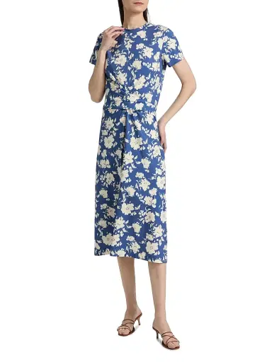 Tanya Taylor Women's Mac Floral Gathered Midi-Dress - French Blue Cream Multi | Thumbnail 3 Tanya Taylor Women's Mac Floral Gathered Midi-Dress - French Blue Cream Multi | Thumbnail 3
