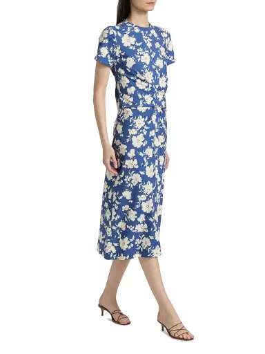 Tanya Taylor Women's Mac Floral Gathered Midi-Dress - French Blue Cream Multi | Thumbnail 4 Tanya Taylor Women's Mac Floral Gathered Midi-Dress - French Blue Cream Multi | Thumbnail 4