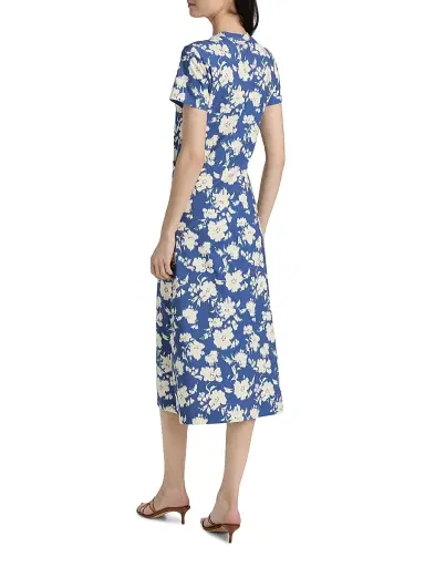 Tanya Taylor Women's Mac Floral Gathered Midi-Dress - French Blue Cream Multi | Thumbnail 5 Tanya Taylor Women's Mac Floral Gathered Midi-Dress - French Blue Cream Multi | Thumbnail 5