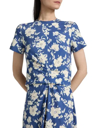 Tanya Taylor Women's Mac Floral Gathered Midi-Dress - French Blue Cream Multi | Thumbnail 6 Tanya Taylor Women's Mac Floral Gathered Midi-Dress - French Blue Cream Multi | Thumbnail 6