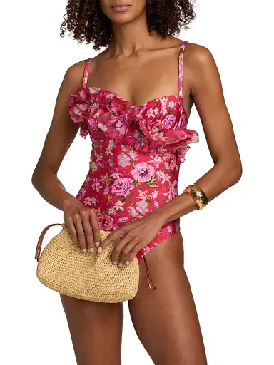 PatBO Women's Peony Print Ruffled Swimsuit - Red | Thumbnail 3 PatBO Women's Peony Print Ruffled Swimsuit - Red | Thumbnail 3