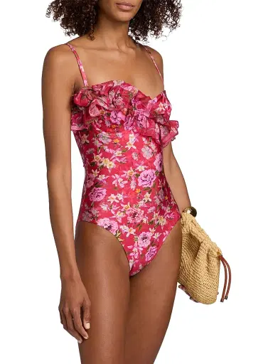 PatBO Women's Peony Print Ruffled Swimsuit - Red | Thumbnail 4 PatBO Women's Peony Print Ruffled Swimsuit - Red | Thumbnail 4