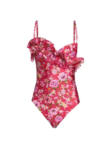 PatBO Women's Peony Print Ruffled Swimsuit - Red | Thumbnail 1 PatBO Women's Peony Print Ruffled Swimsuit - Red | Thumbnail 1