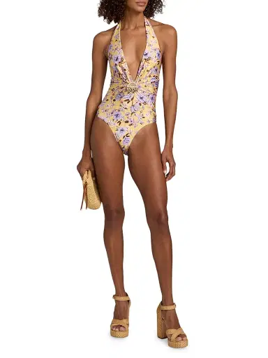 PatBO Women's Peony Halterneck Swimsuit - Yellow | Thumbnail 2 PatBO Women's Peony Halterneck Swimsuit - Yellow | Thumbnail 2