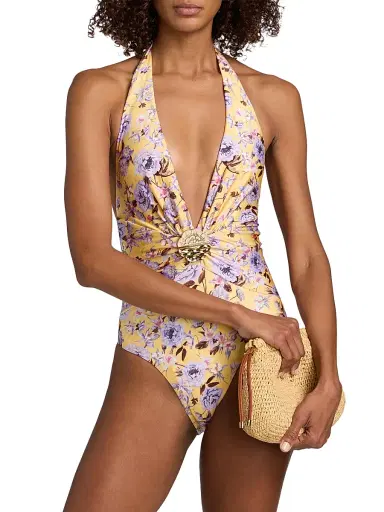 PatBO Women's Peony Halterneck Swimsuit - Yellow | Thumbnail 3 PatBO Women's Peony Halterneck Swimsuit - Yellow | Thumbnail 3