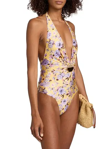 PatBO Women's Peony Halterneck Swimsuit - Yellow | Thumbnail 4 PatBO Women's Peony Halterneck Swimsuit - Yellow | Thumbnail 4