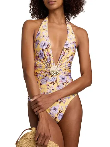PatBO Women's Peony Halterneck Swimsuit - Yellow | Thumbnail 6 PatBO Women's Peony Halterneck Swimsuit - Yellow | Thumbnail 6