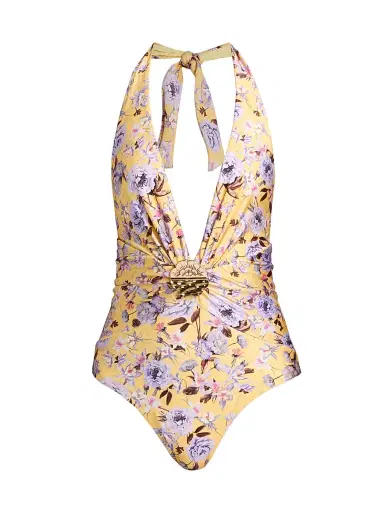 PatBO Women's Peony Halterneck Swimsuit - Yellow | Thumbnail 1 PatBO Women's Peony Halterneck Swimsuit - Yellow | Thumbnail 1