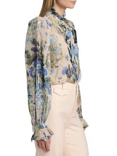 Kobi Halperin Women's Josie Metallic Floral Ruffle Blouse - Blue Multi | Thumbnail 4 Kobi Halperin Women's Josie Metallic Floral Ruffle Blouse - Blue Multi | Thumbnail 4