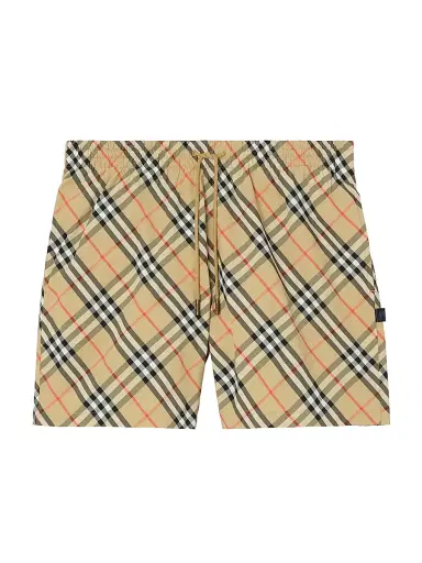 Burberry Men's Check Woven Swim Shorts - Sand Ip Check | Thumbnail 1 Burberry Men's Check Woven Swim Shorts - Sand Ip Check | Thumbnail 1