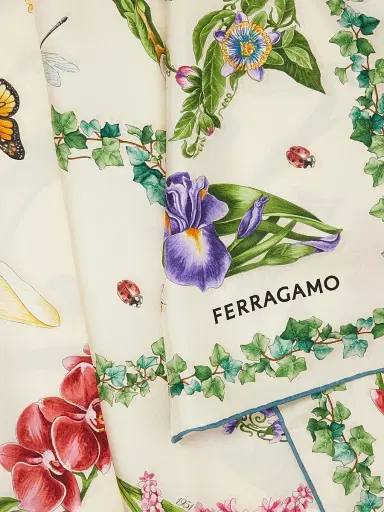 Ferragamo Women's Eden Shoe-Print Silk Foulard - Avorio Azzurro | Thumbnail 3 Ferragamo Women's Eden Shoe-Print Silk Foulard - Avorio Azzurro | Thumbnail 3