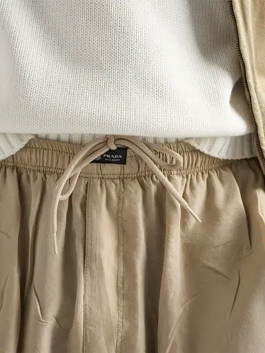 Prada Men's Silk Bermuda Shorts - Beige Khaki | Thumbnail 6 Prada Men's Silk Bermuda Shorts - Beige Khaki | Thumbnail 6