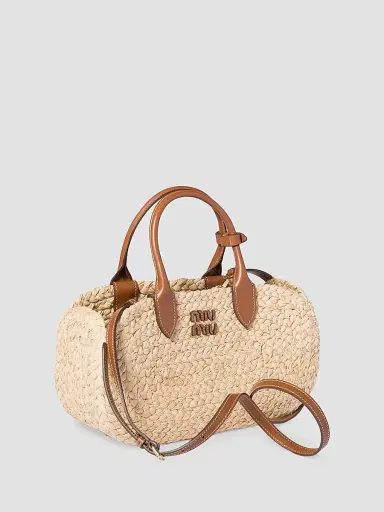 Miu Miu Women's Raffia Top Handle Bag - Beige Khaki | Thumbnail 2 Miu Miu Women's Raffia Top Handle Bag - Beige Khaki | Thumbnail 2