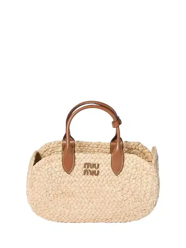 Miu Miu Women's Raffia Top Handle Bag - Beige Khaki | Thumbnail 1 Miu Miu Women's Raffia Top Handle Bag - Beige Khaki | Thumbnail 1