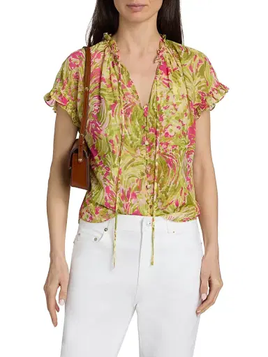 Cinq à Sept Women's Daisy Swirl Jenise Printed Tieneck Blouse | Thumbnail 3 Cinq à Sept Women's Daisy Swirl Jenise Printed Tieneck Blouse | Thumbnail 3