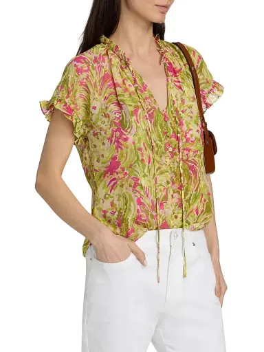 Cinq à Sept Women's Daisy Swirl Jenise Printed Tieneck Blouse | Thumbnail 4 Cinq à Sept Women's Daisy Swirl Jenise Printed Tieneck Blouse | Thumbnail 4