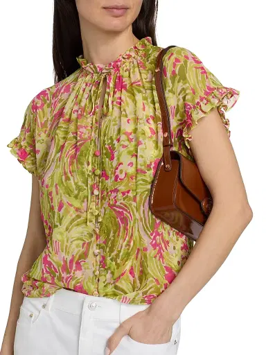 Cinq à Sept Women's Daisy Swirl Jenise Printed Tieneck Blouse | Thumbnail 6 Cinq à Sept Women's Daisy Swirl Jenise Printed Tieneck Blouse | Thumbnail 6