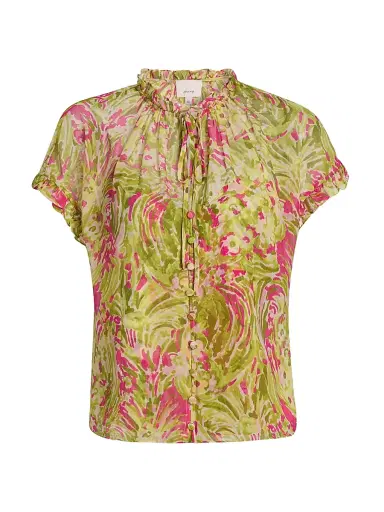 Cinq à Sept Women's Daisy Swirl Jenise Printed Tieneck Blouse | Thumbnail 1 Cinq à Sept Women's Daisy Swirl Jenise Printed Tieneck Blouse | Thumbnail 1