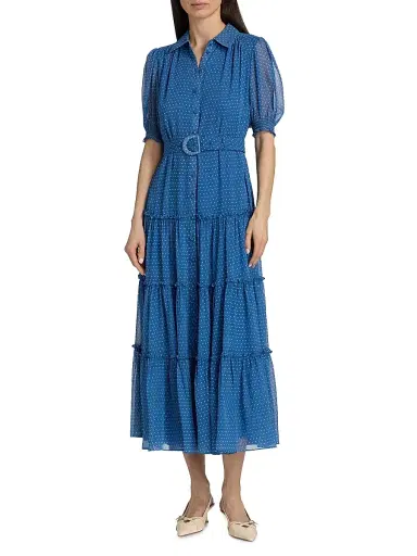 Cinq à Sept Women's Halbini Polka Dot Belted Midi-Dress - Twilight Bay | Thumbnail 3 Cinq à Sept Women's Halbini Polka Dot Belted Midi-Dress - Twilight Bay | Thumbnail 3