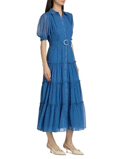 Cinq à Sept Women's Halbini Polka Dot Belted Midi-Dress - Twilight Bay | Thumbnail 4 Cinq à Sept Women's Halbini Polka Dot Belted Midi-Dress - Twilight Bay | Thumbnail 4