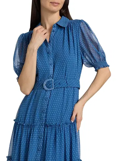 Cinq à Sept Women's Halbini Polka Dot Belted Midi-Dress - Twilight Bay | Thumbnail 6 Cinq à Sept Women's Halbini Polka Dot Belted Midi-Dress - Twilight Bay | Thumbnail 6