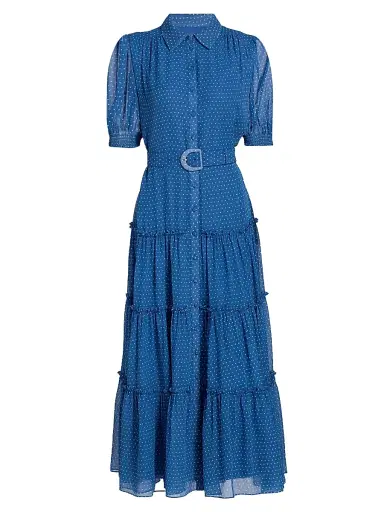 Cinq à Sept Women's Halbini Polka Dot Belted Midi-Dress - Twilight Bay | Thumbnail 1 Cinq à Sept Women's Halbini Polka Dot Belted Midi-Dress - Twilight Bay | Thumbnail 1